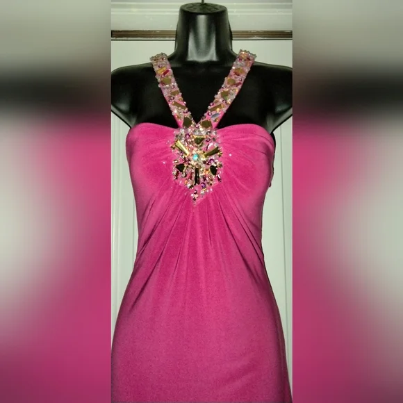 Women's Fuchsia Embellished Evening Dress/Prom Dress/Cocktail Dress Size 2 - Picture 4 of 7
